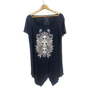 Ay Guey Tunic Top 4XL Black Dia De Muertos Skull Art Asymmetric Hem Halloween